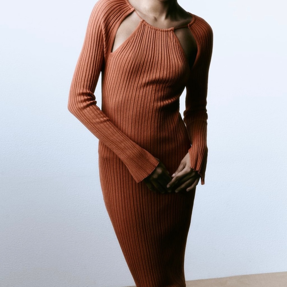 Zara Copper rib midi knit dress - size S